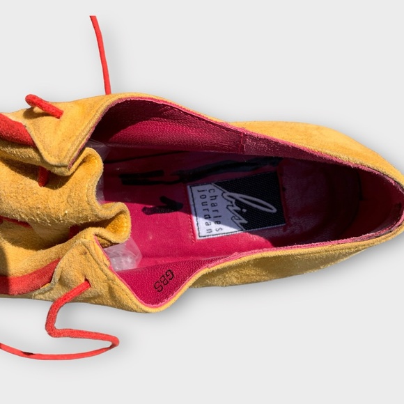 Vintage Rare Charles Jourdan Yellow and Red Suede Shoes - Picture 10 of 14